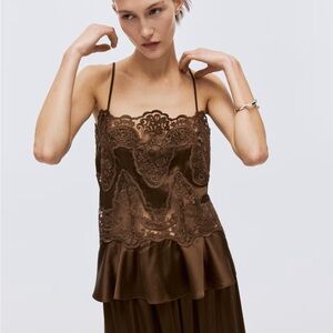 H&M Lace Trim Satin Cami Top